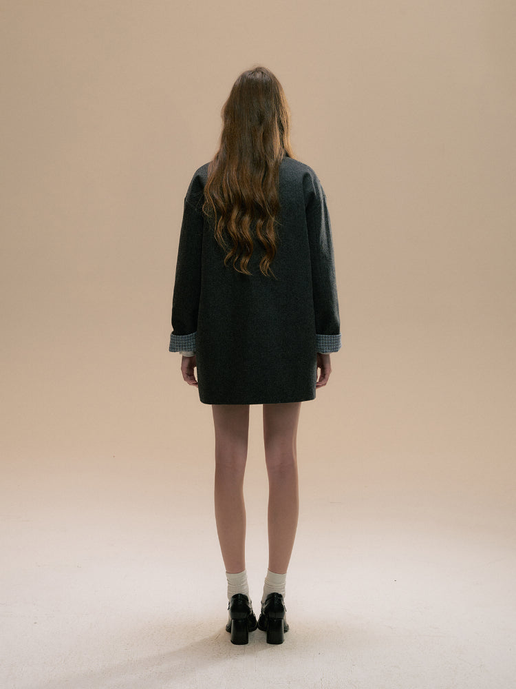 Gray Herringbone Wool Coat - CHINASQUAD