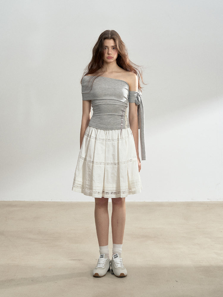 Diagonal Strap Off-shoulder T-shirt - CHINASQUAD