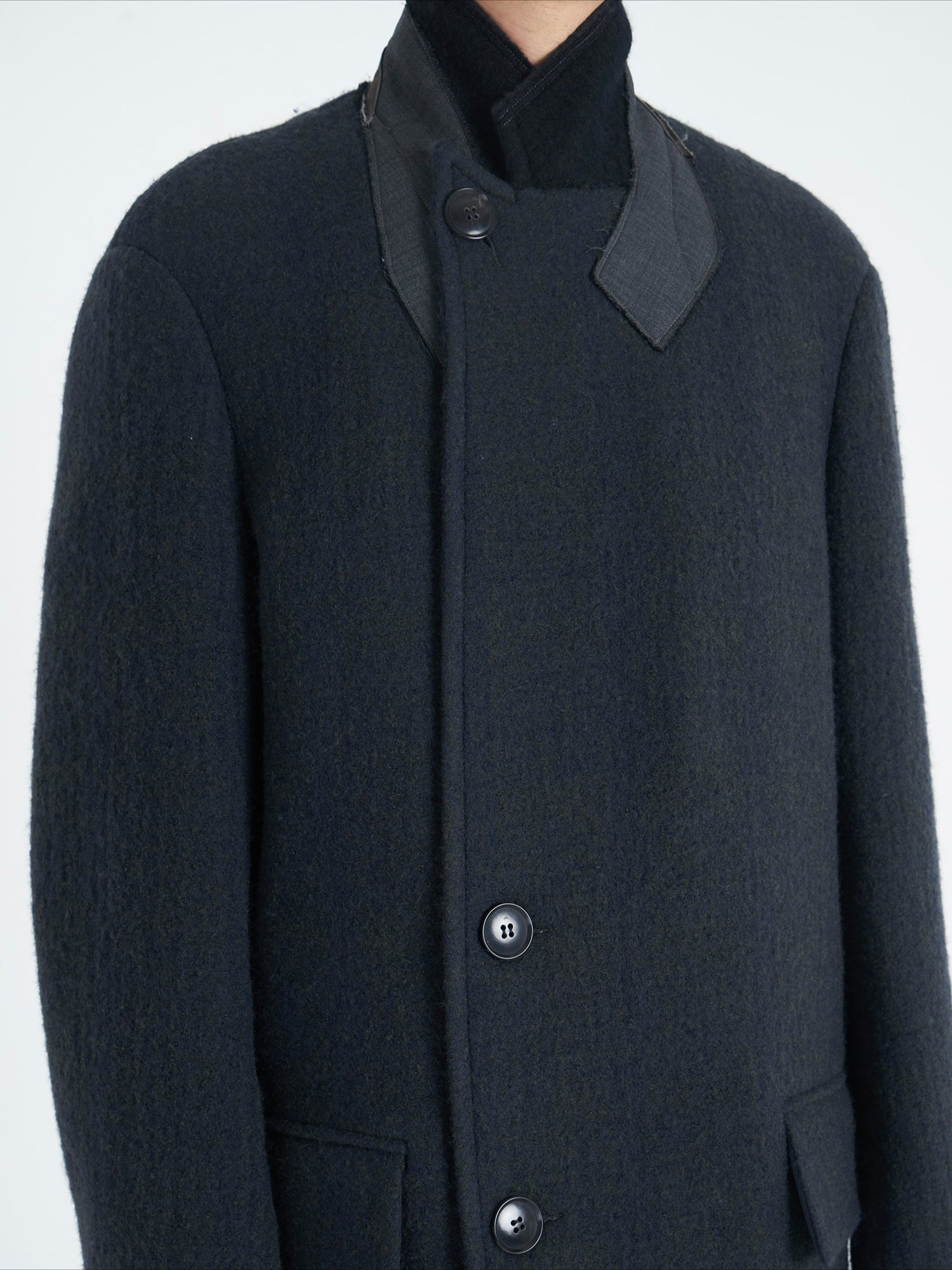 Dark Green & Gray Multi-Collar Woolen Coat - CHINASQUAD
