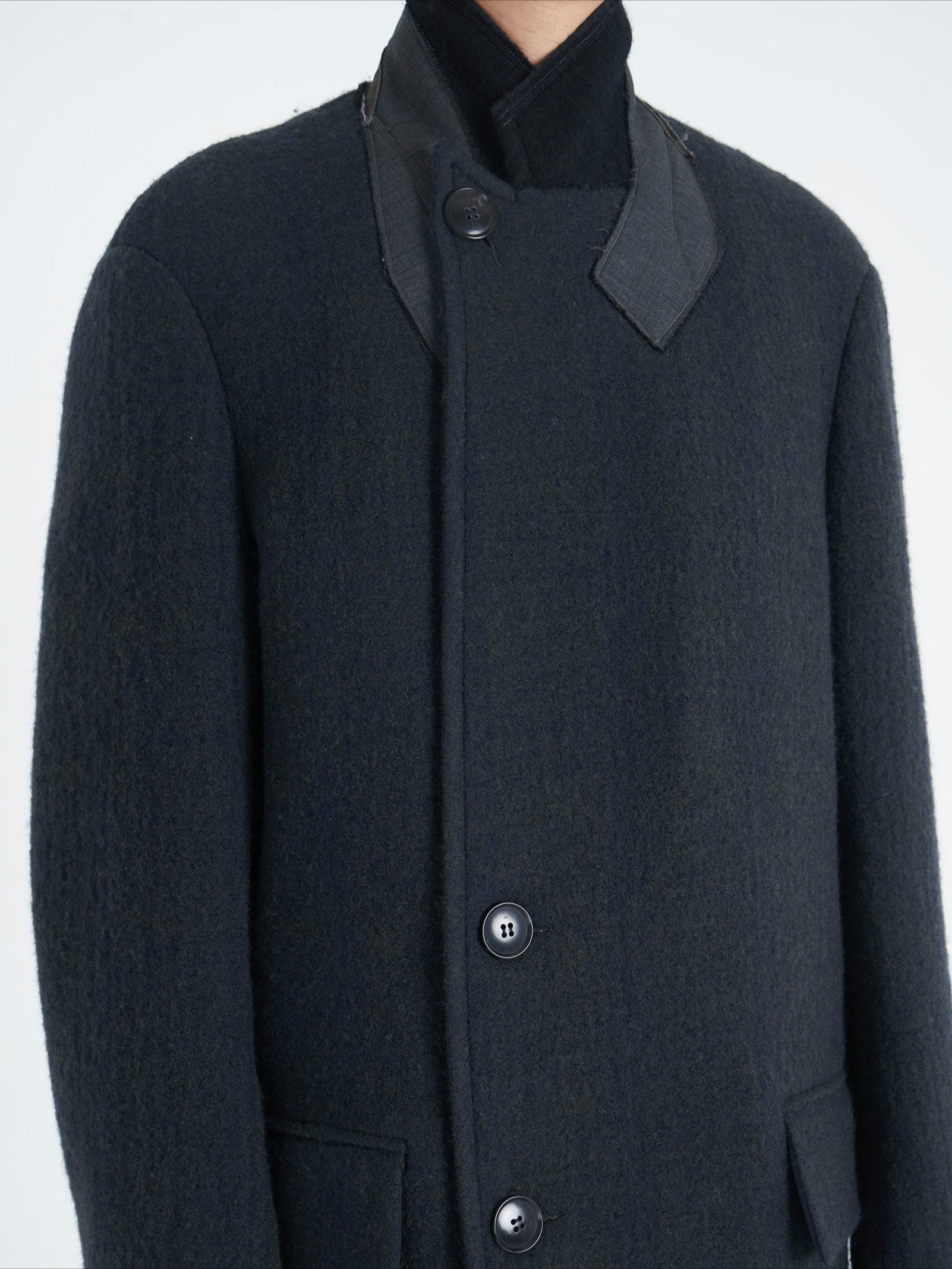 Dark Green & Gray Multi-Collar Woolen Coat - CHINASQUAD
