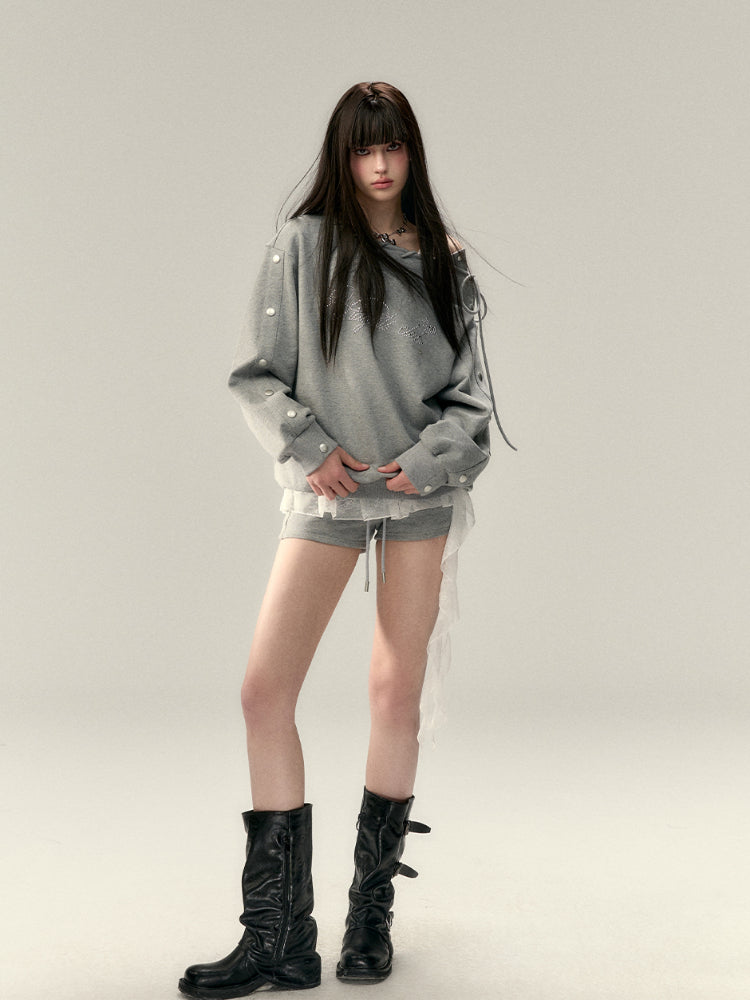 Button-Off-Shoulder Sweatshirt - CHINASQUAD