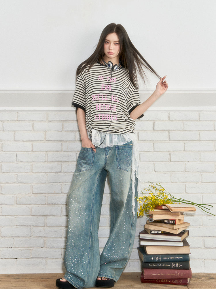 Floral Print Round Neck Short-Sleeve T-shirt  - CHINASQUAD