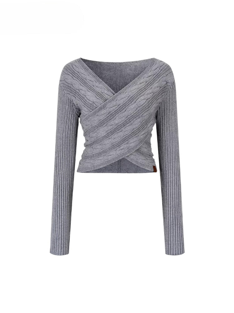 3D Cable Knit Cross Sweater