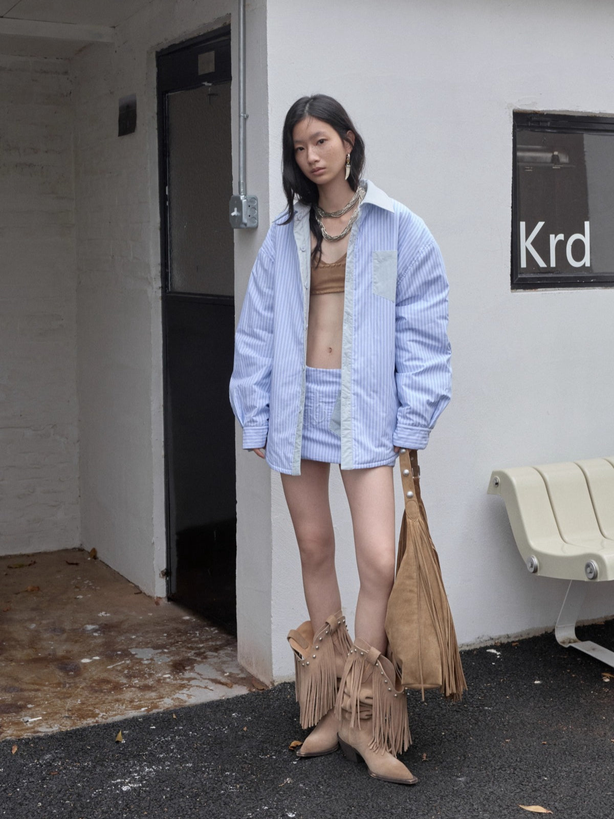 Embroidered Striped Reversible Jacket Set - CHINASQUAD