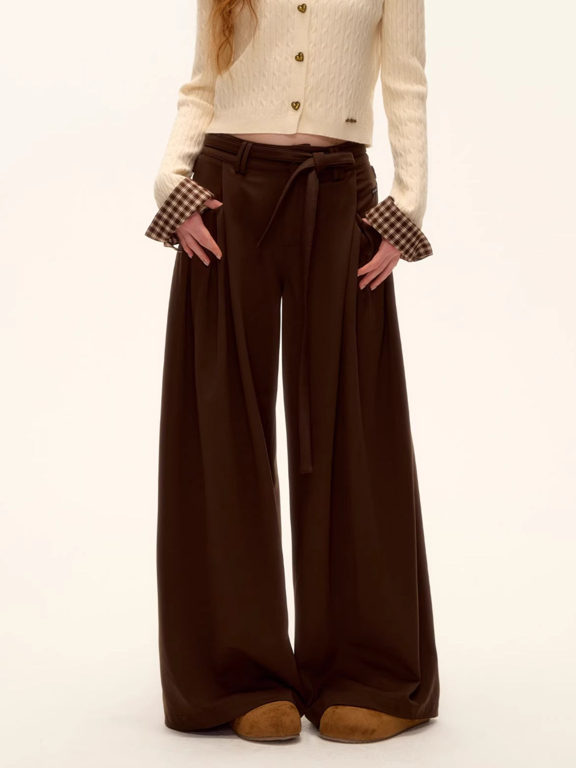 Pleated Tie-Waist Wide-Leg Trousers