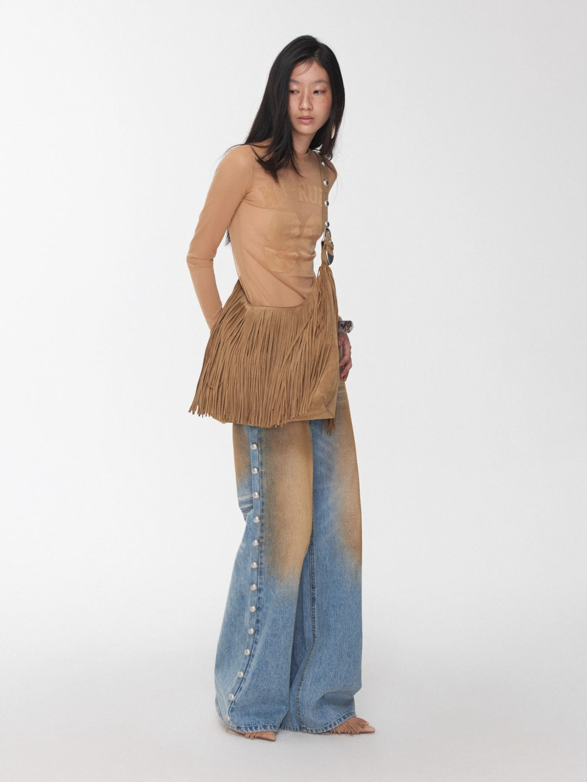 Velvet-Textured Sport Print Mesh Blouse