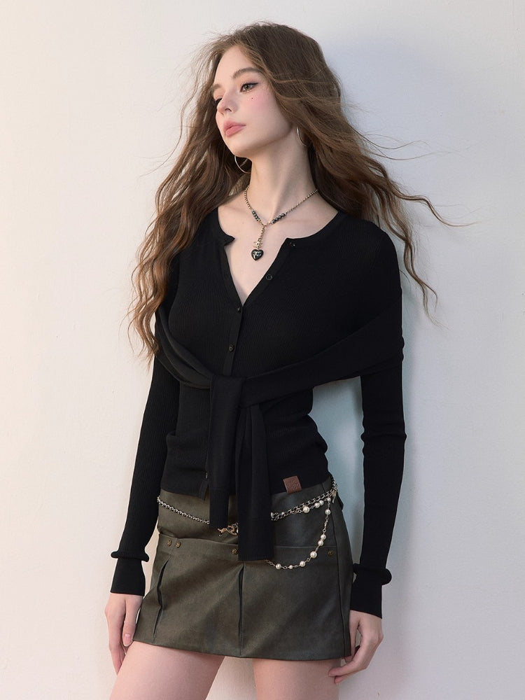 Two-Way Wear Knit Cardigan with Scarf Shawl