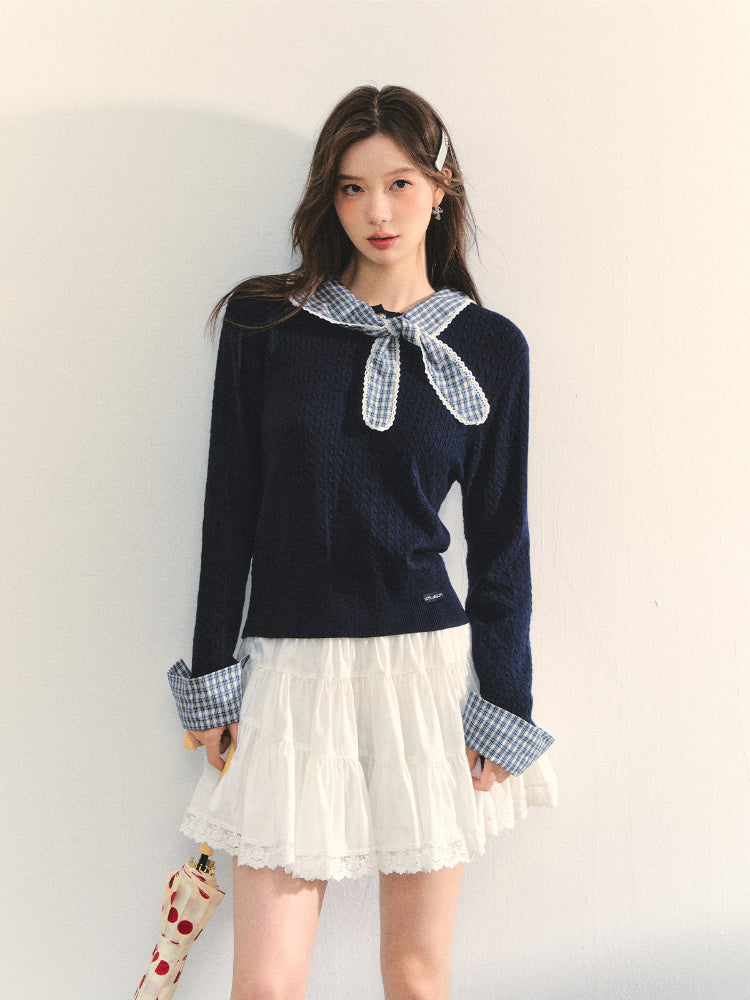 Cable Knit Checkered Sweater - CHINASQUAD