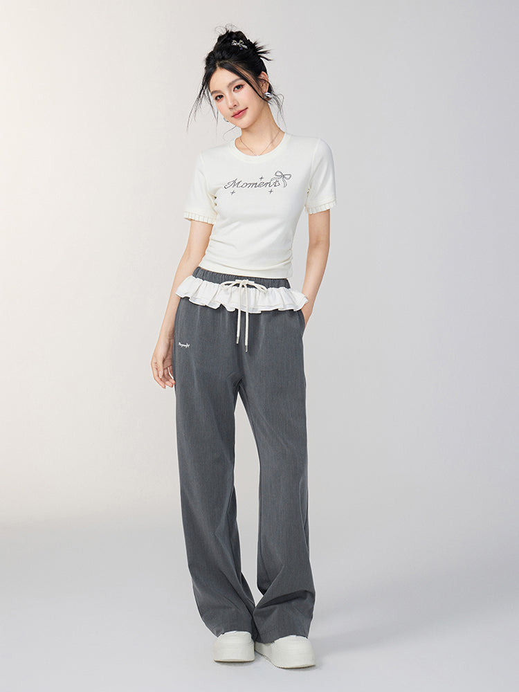 Lace Panel Shoulder Short-Sleeve - CHINASQUAD