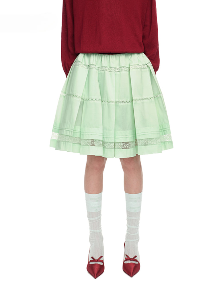 Lace Splicing Pleated Skirt - CHINASQUAD