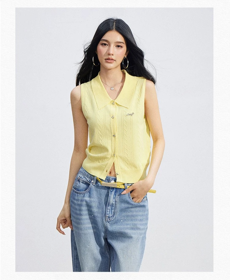 Cooling Touch Sleeveless Polo Knit Cardigan