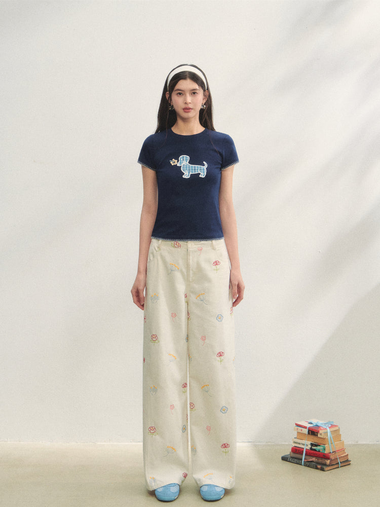 Print Dog Embroidered Tee - CHINASQUAD