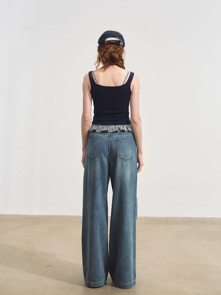 Plaid Halter Fake Two-Piece Inner Vest - CHINASQUAD