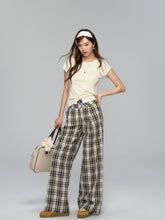 White Waistband Spliced Plaid Trousers - CHINASQUAD