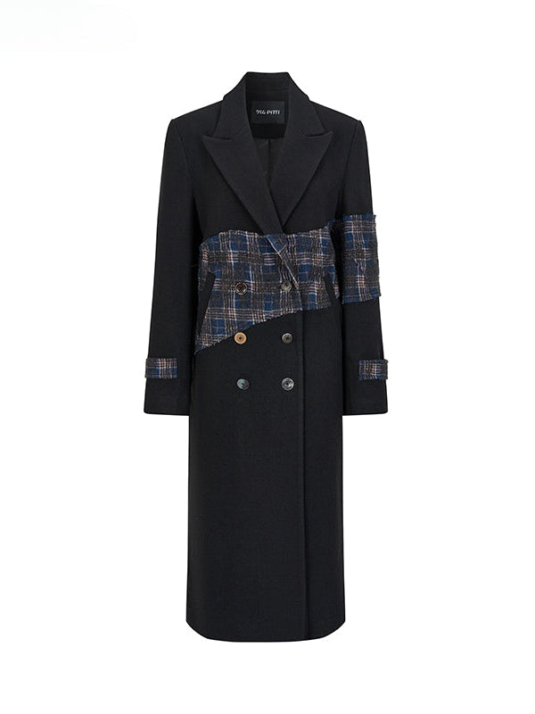 Wool Blend Plaid Patchwork French Coat - CHINASQUAD