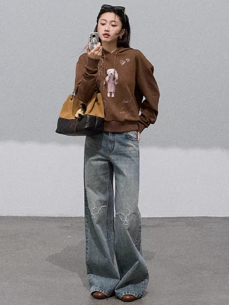 Vintage-Washed Cotton Wide-Leg Jeans