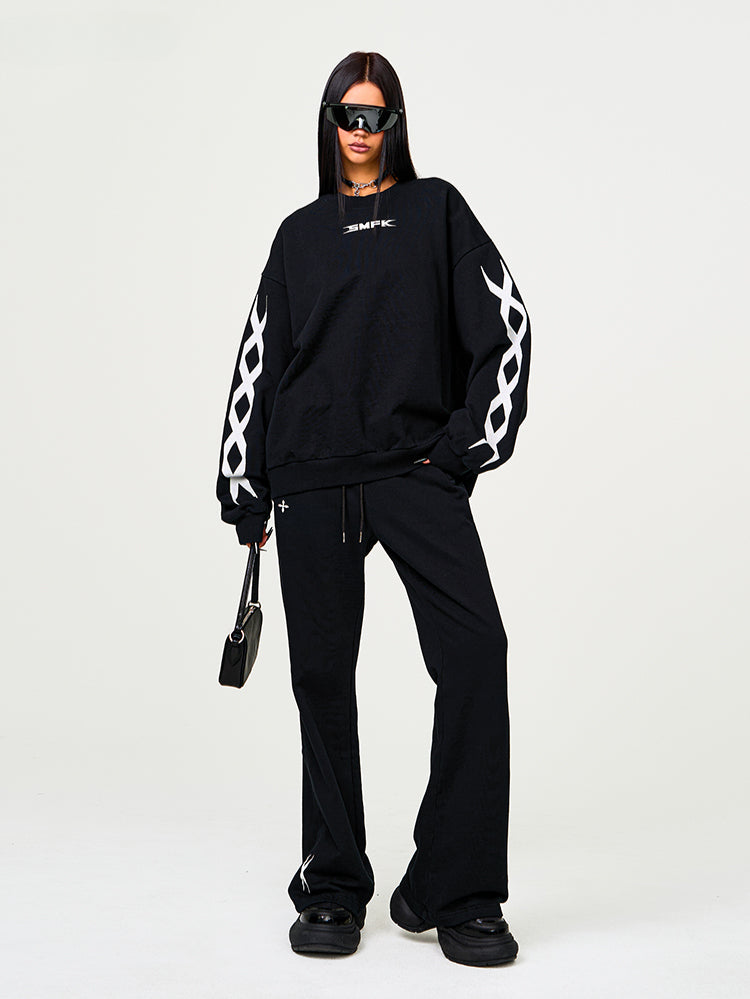 Black & Gray Chain Racing Oversized Sweatshirt - CHINASQUAD