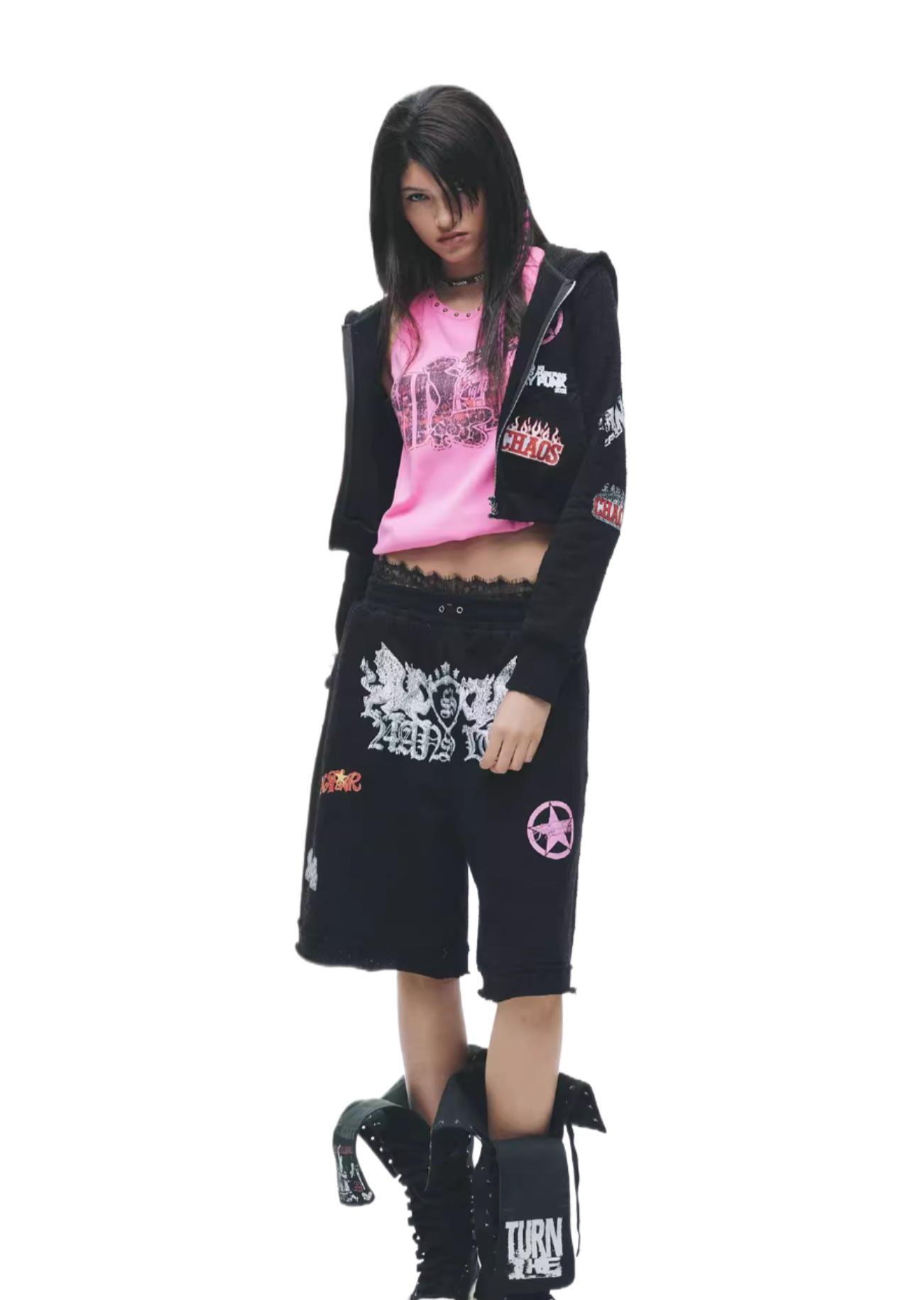 Punk Millennium Distressed Two-Tone Set with Graphic Print