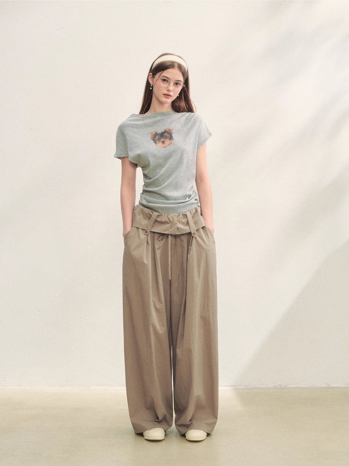 Elastic Pleated Crew Neck T-shirt - CHINASQUAD