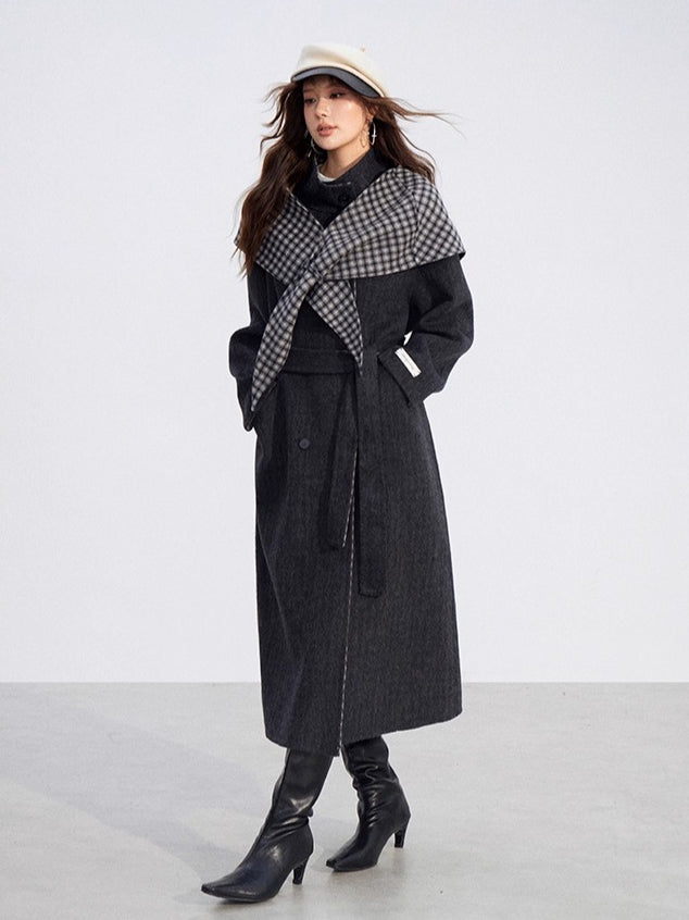 Plaid Wool-Blend Double-Faced Coat