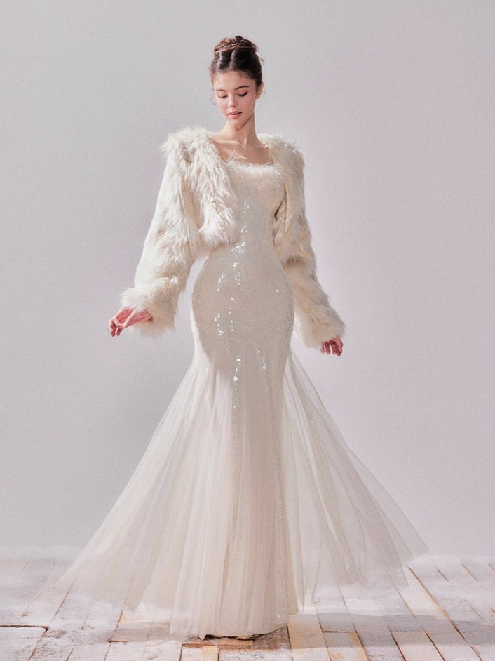 Starlit Pearl Sequin Mesh Mermaid Gown