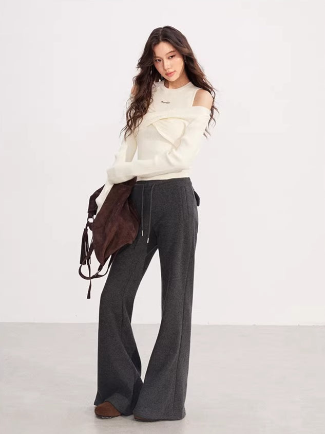 High-Waisted Fleece-Lined Micro-Flare Pants