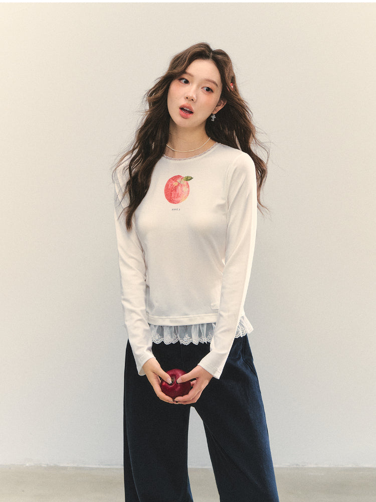 Fruit Print Lace-spliced T-Shirt - CHINASQUAD