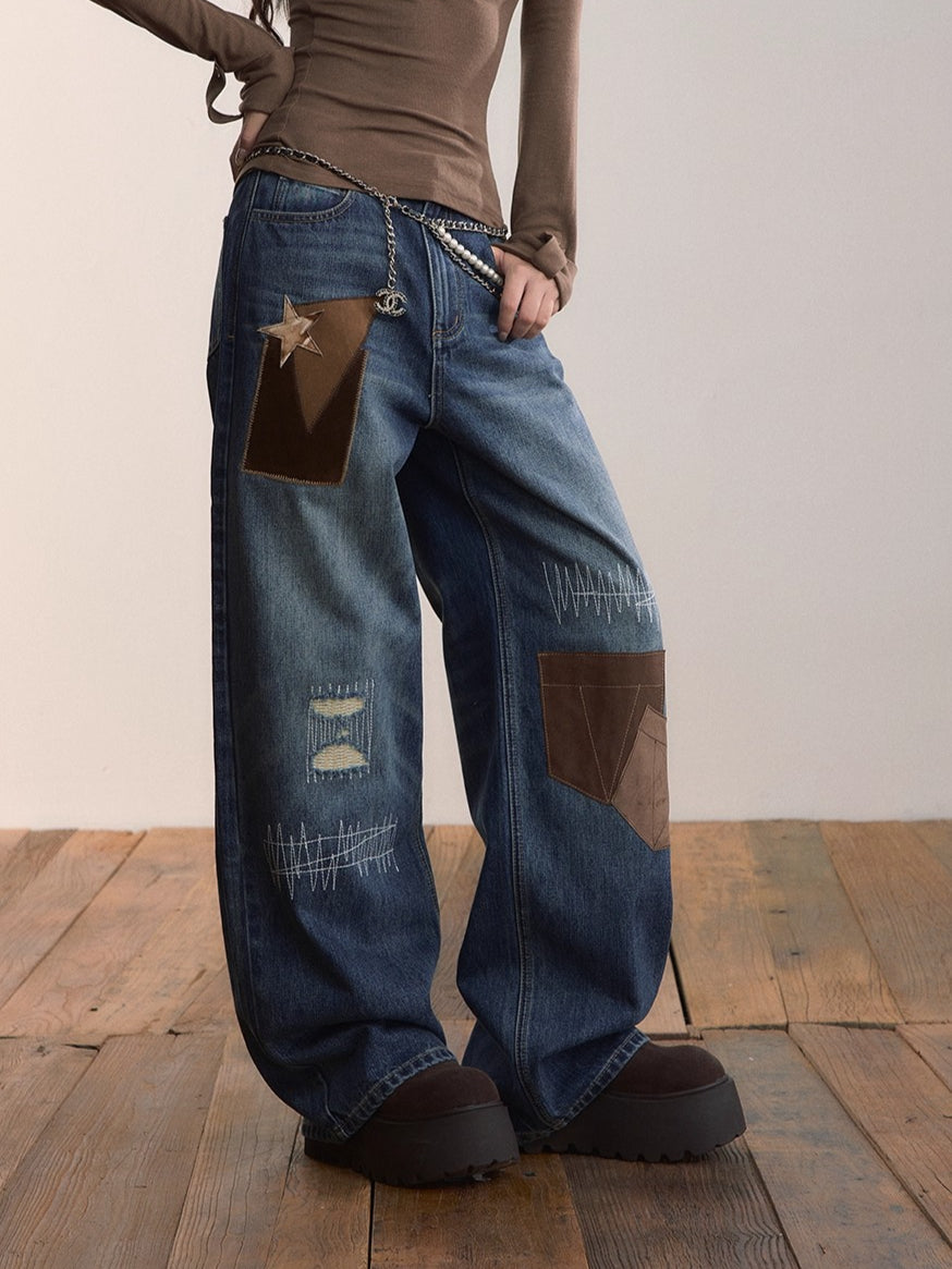 Nomad Patchwork Contrast Denim Jeans - CHINASQUAD