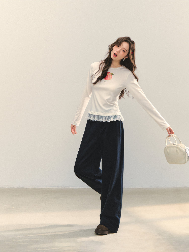 Fruit Print Lace-spliced T-Shirt - CHINASQUAD