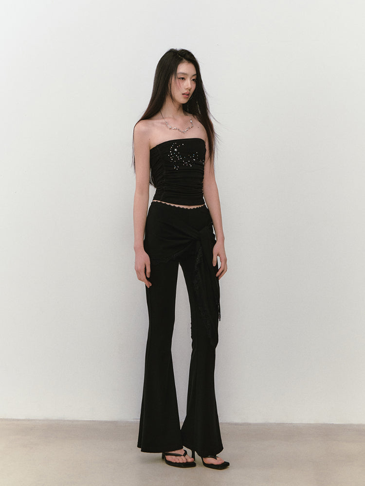 Lace-Trimmed Tie-Waist Lyocell Trousers - CHINASQUAD