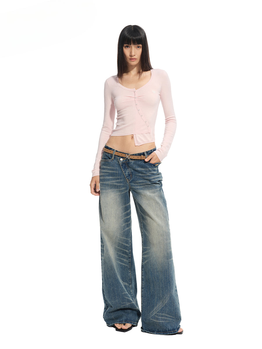 Silk Wool Embroidered Asymmetric Bottoming Blouse - CHINASQUAD