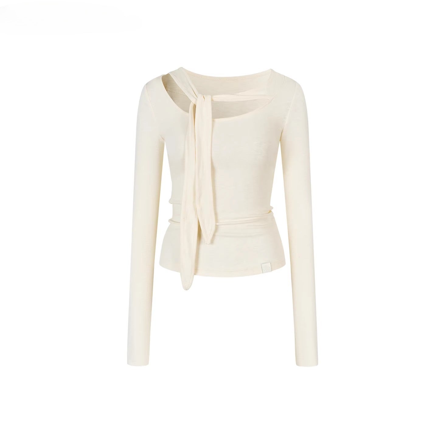 Tie-Detail U-Neck Long Sleeve Knit Blouse - CHINASQUAD