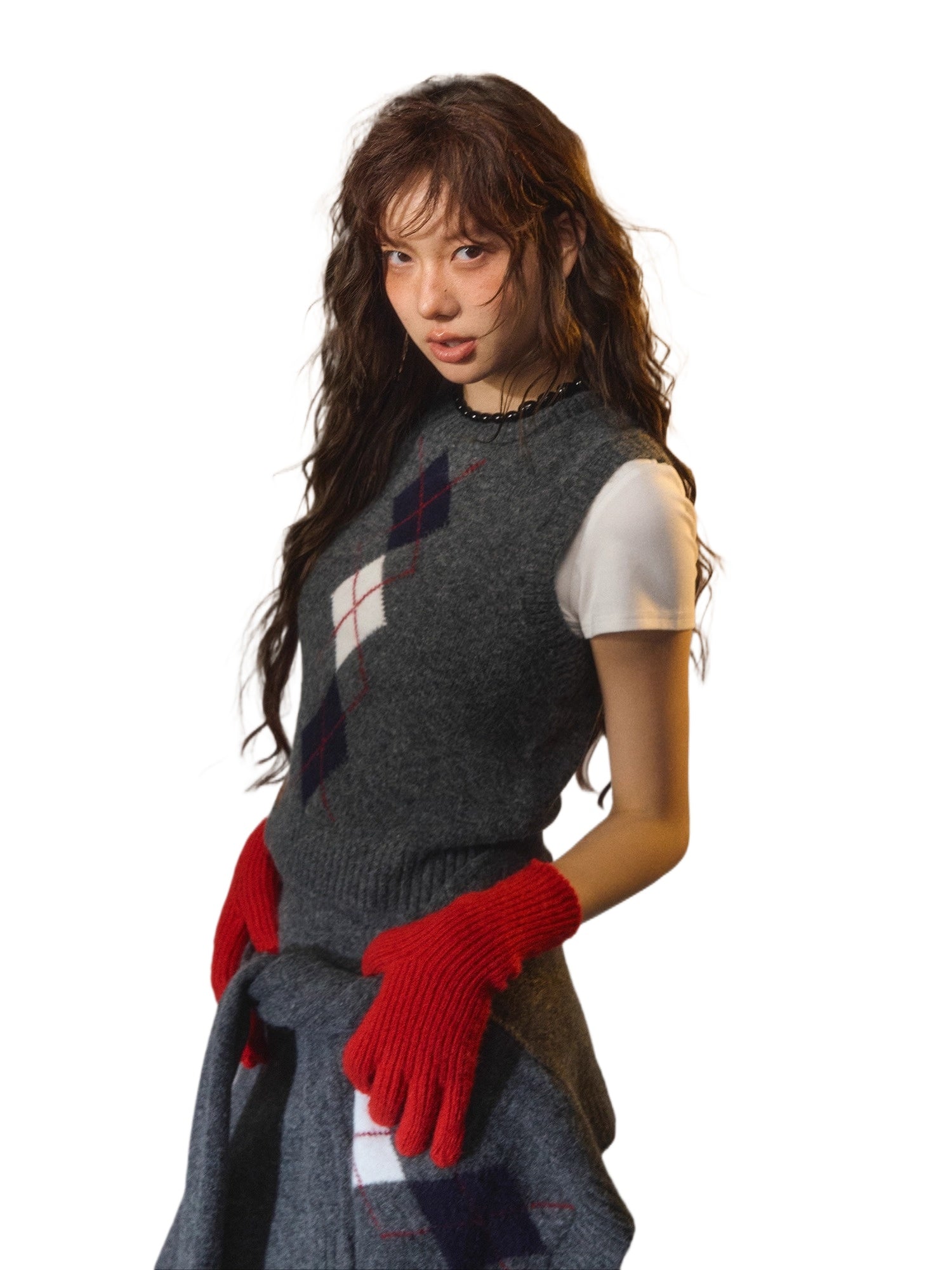 Floral Diamond Knit Vest / Cardigan / Skirt Set - CHINASQUAD