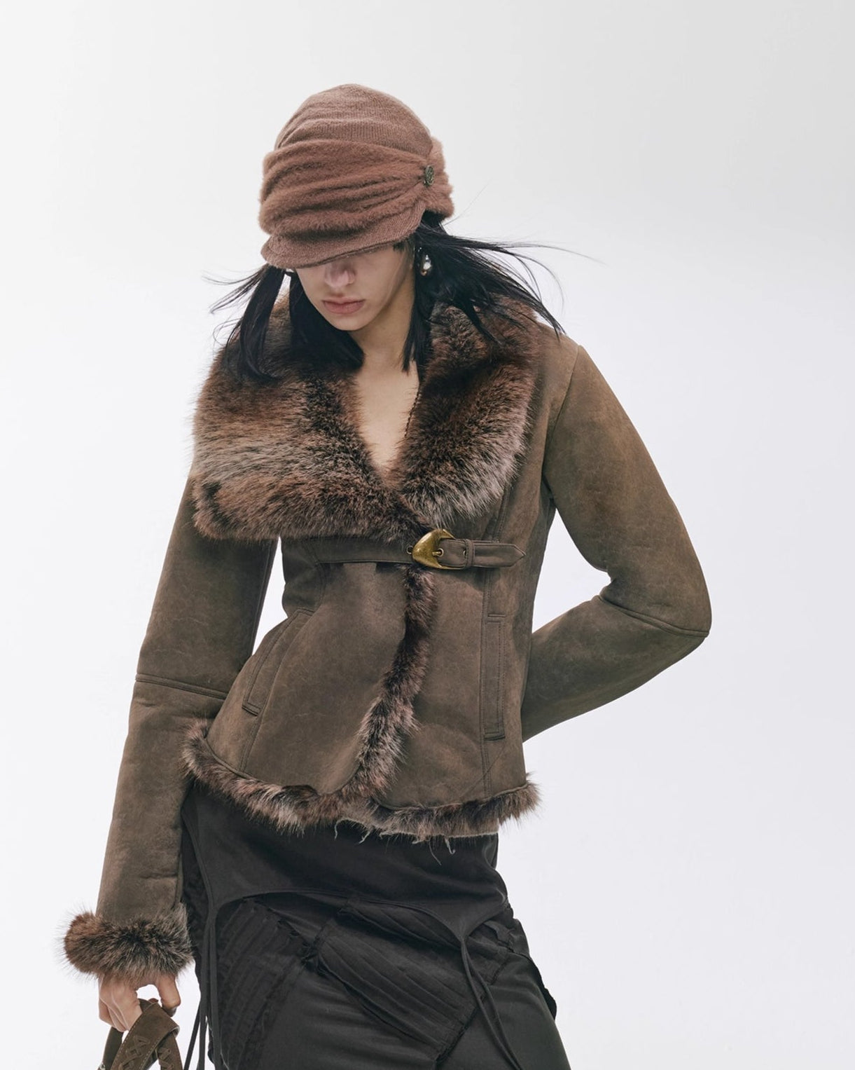 2TH DESIRE Vintage Asymmetric Shearling-Effect Suede Jacket – view 8