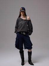 Off Shoulder Letter Print Sweatshirt - CHINASQUAD