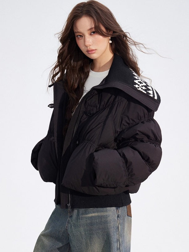 Contrast Panel Sailor Collar Down Jacket