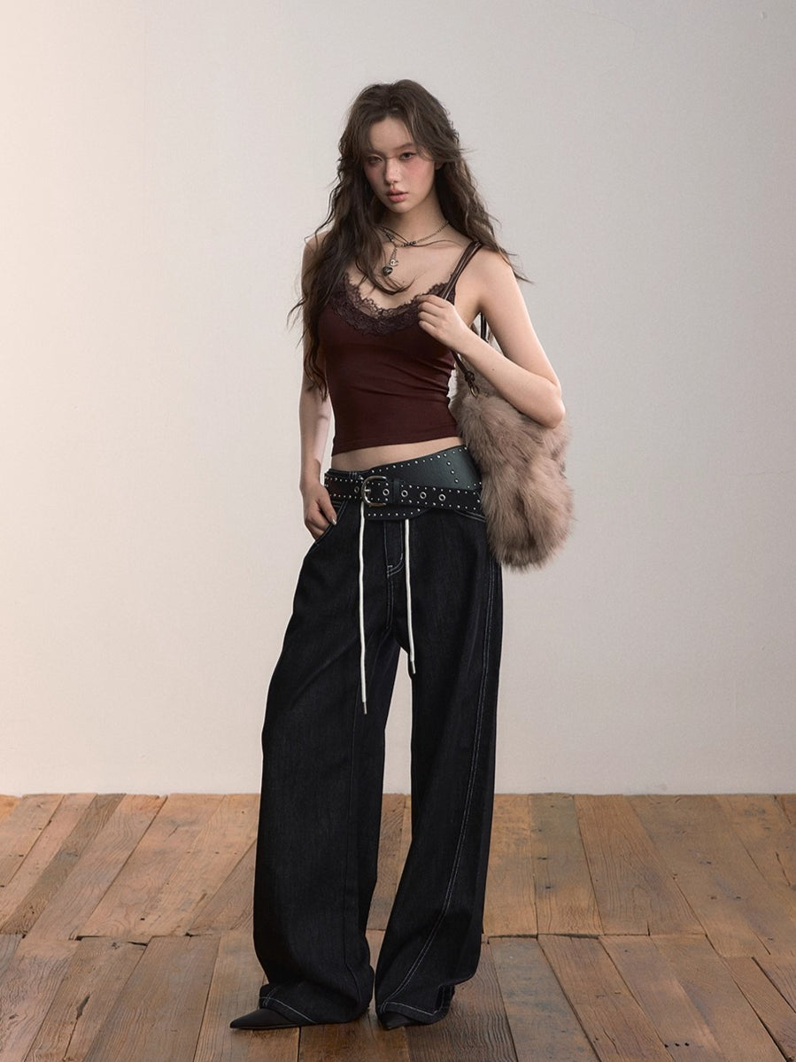 Denim Essence Relaxed Drawstring Pants - CHINASQUAD