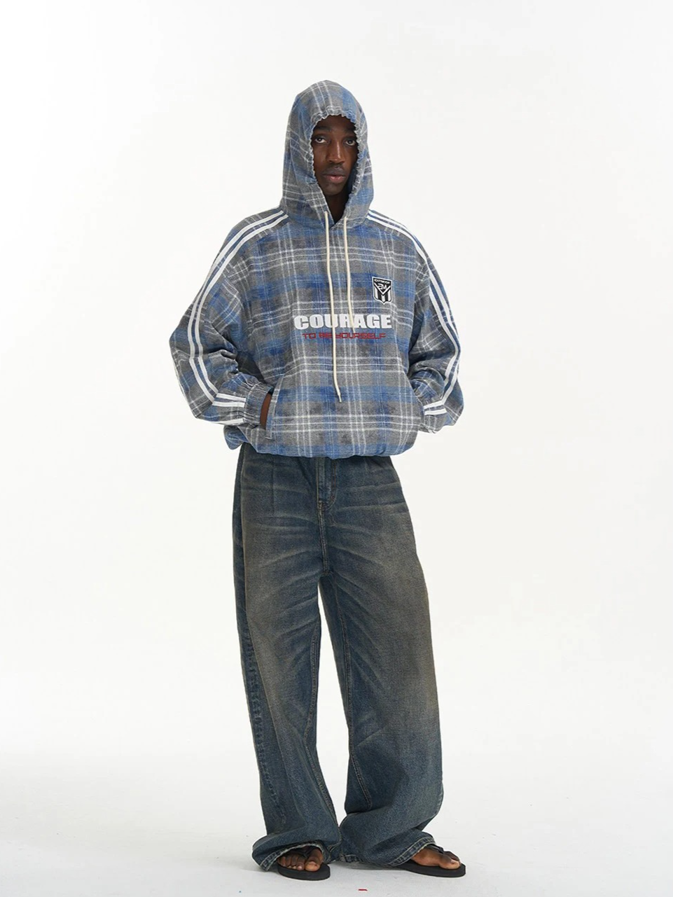 Plaid Color-Block Sport Hoodie