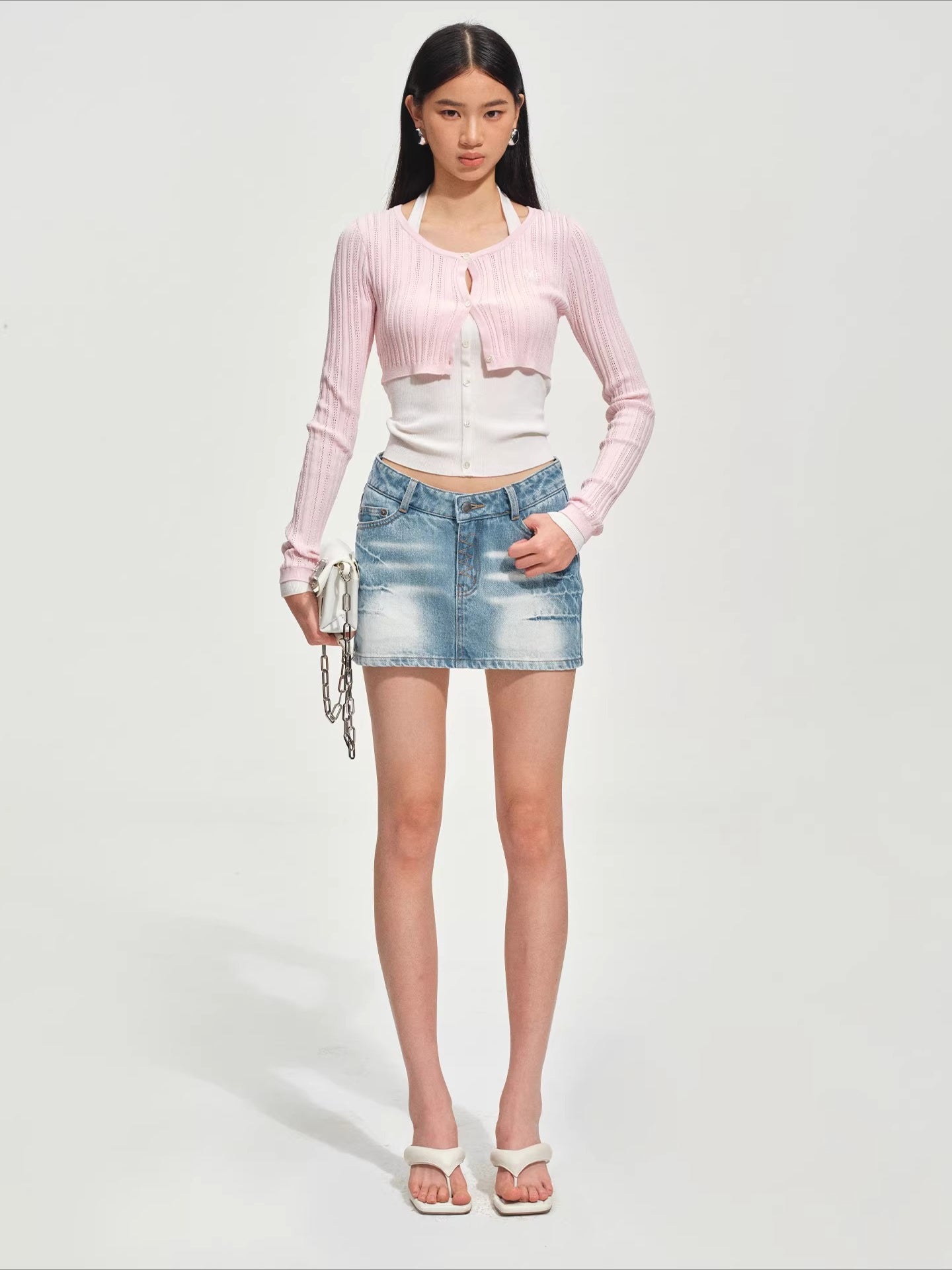 Faux Layered Slim-Fit Knit Cardigan