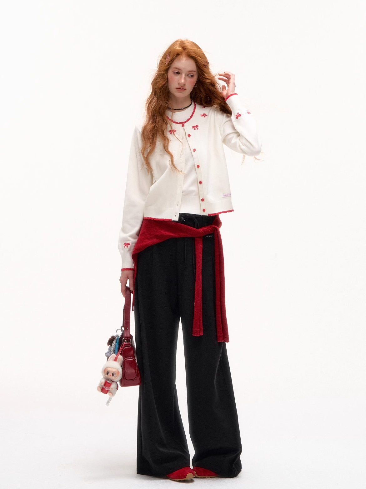 Contrast Jacquard Bow-Knot Knit Cardigan - CHINASQUAD