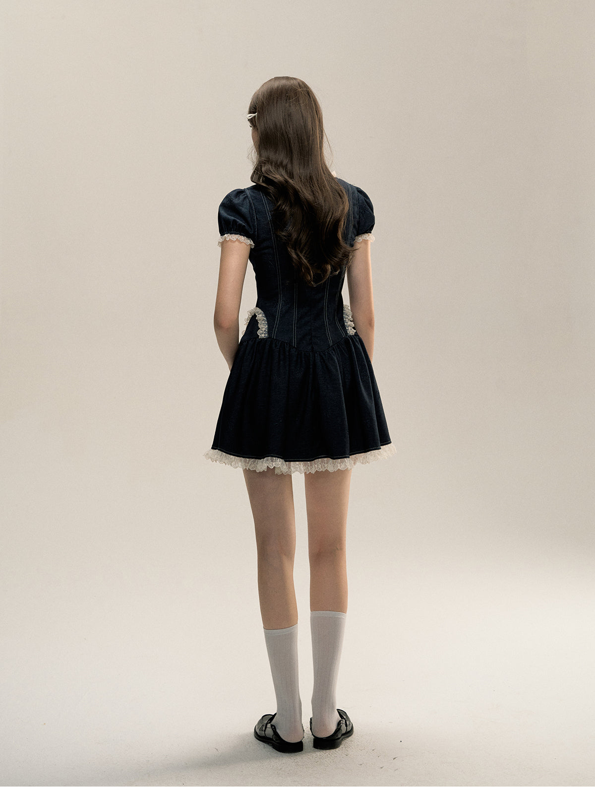 Square Neckline Short-sleeve Denim Dress - CHINASQUAD