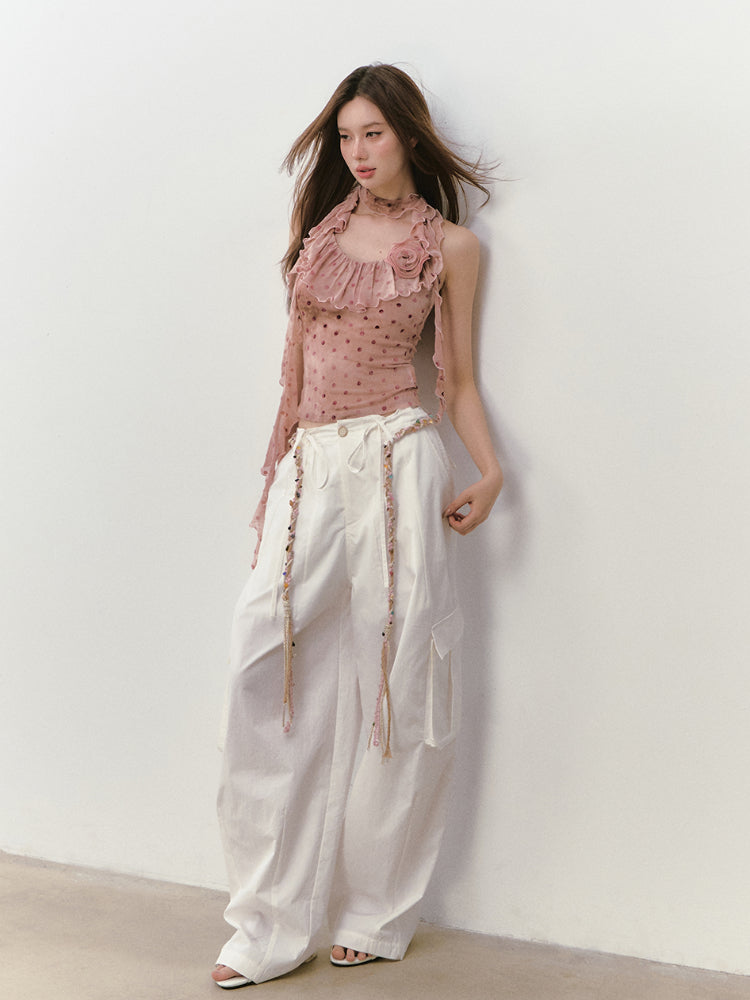 Ribbon-Flower Halter Vest - CHINASQUAD