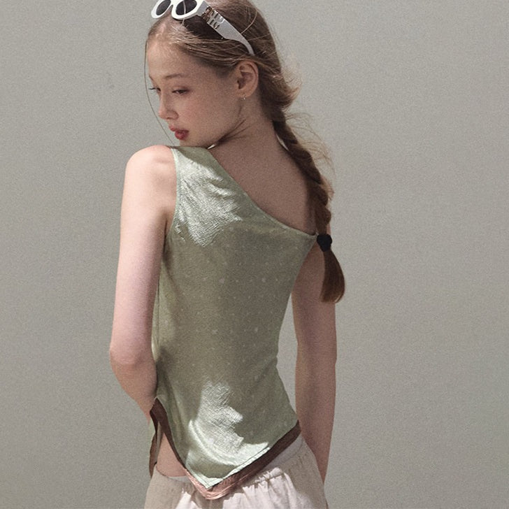 Asymmetrical Polka Dot Waist-Cinched Camisole