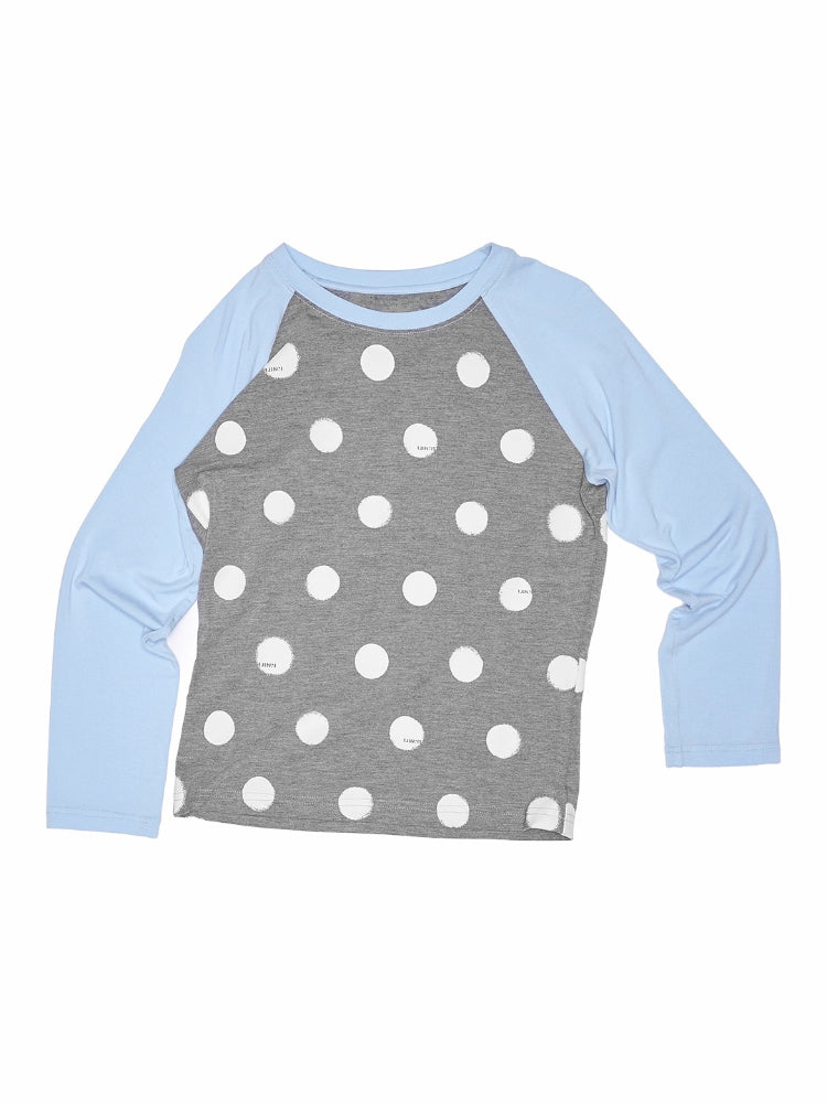 Color-Block Patchwork Polka Dot Print Raglan T-shirt