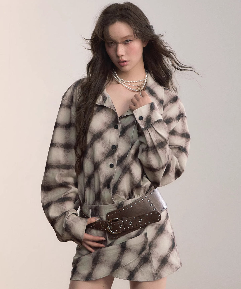 Plaid Irregular Hem Cotton Shirt Dress - CHINASQUAD