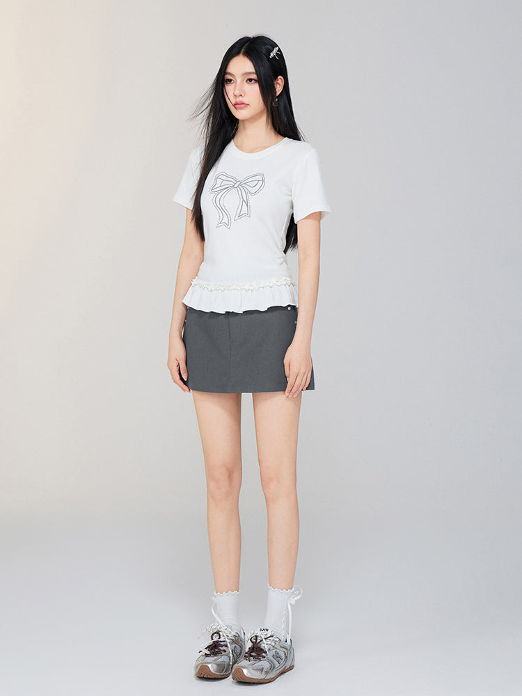 Ballet-style Bow-adorned Short sleeve Top - CHINASQUAD
