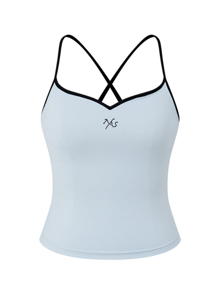 Pearl Rhinestone Color-block Strap Top - CHINASQUAD