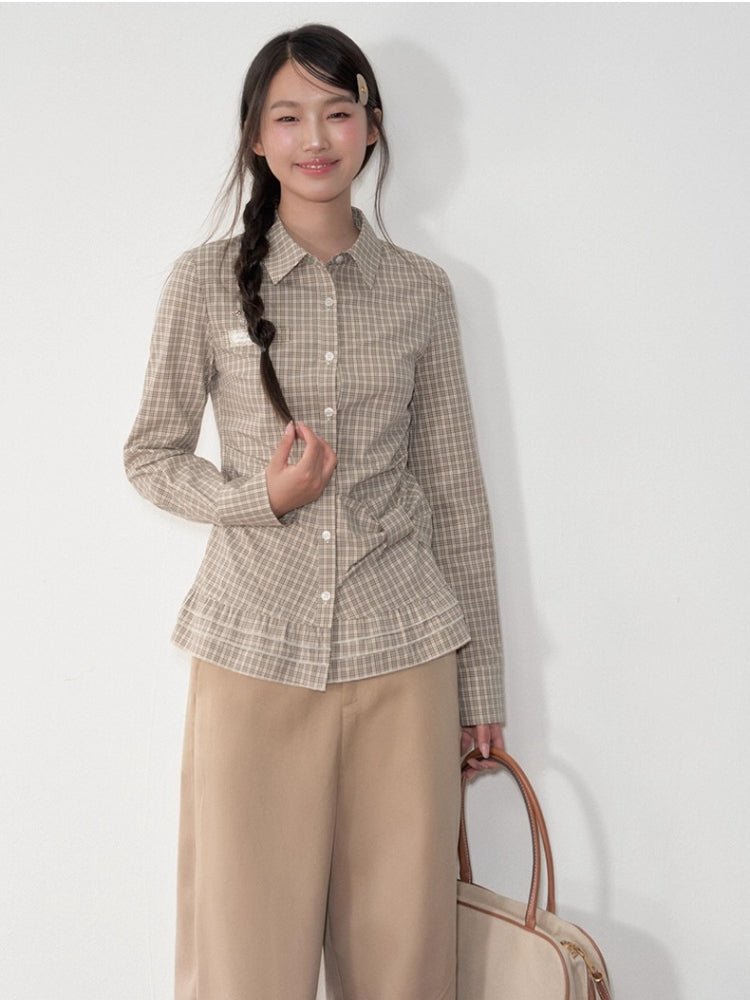 Retro Checkered Bow-Trimmed Shirt