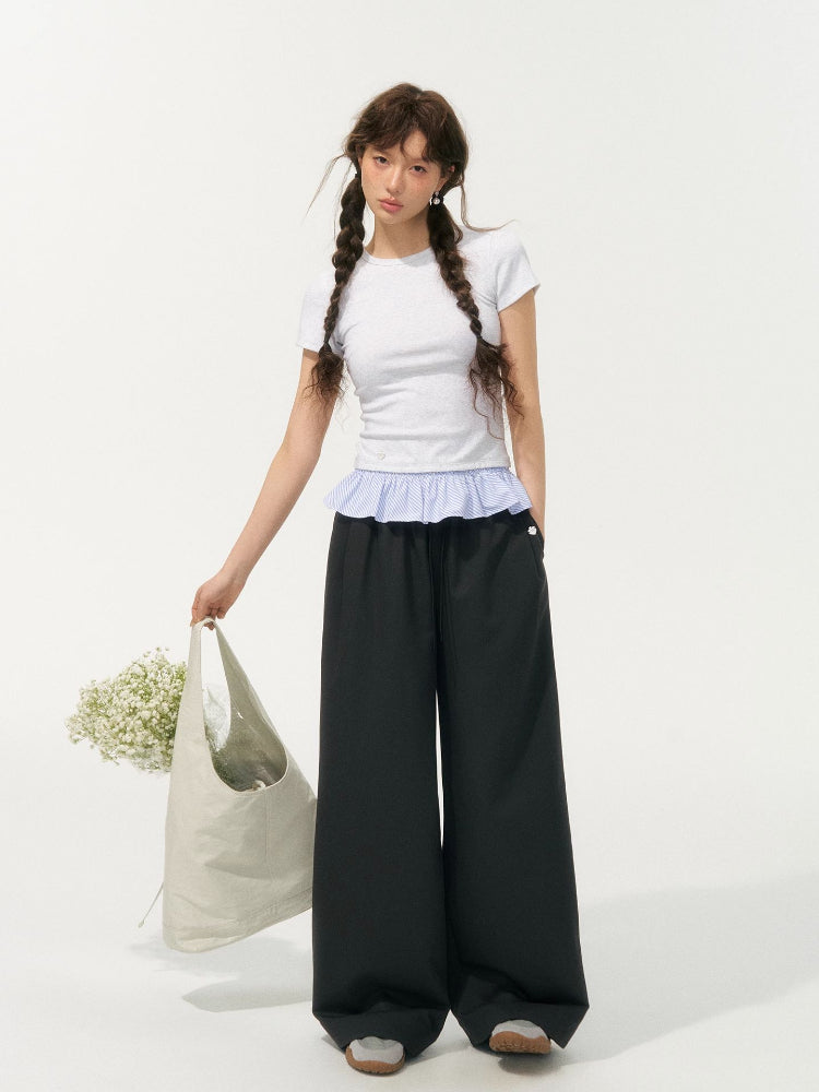 Fake Two-Piece Patchwork Puff Sleeve