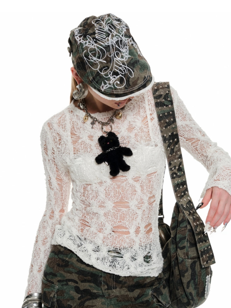 Hollow-out Sheer Knitted Top - CHINASQUAD